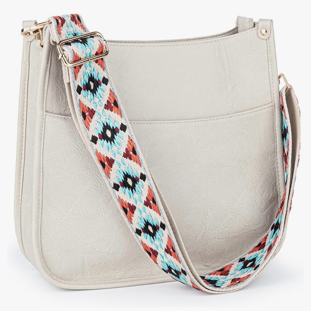 Vegan leather white crossbody bag with‎ double straps new